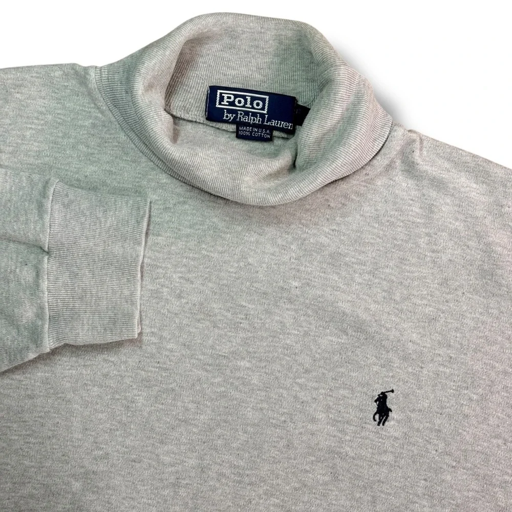 Polo‎ Ralph Lauren Turtleneck Men Large Grey Cotton USA Made Vintage Pony Logo